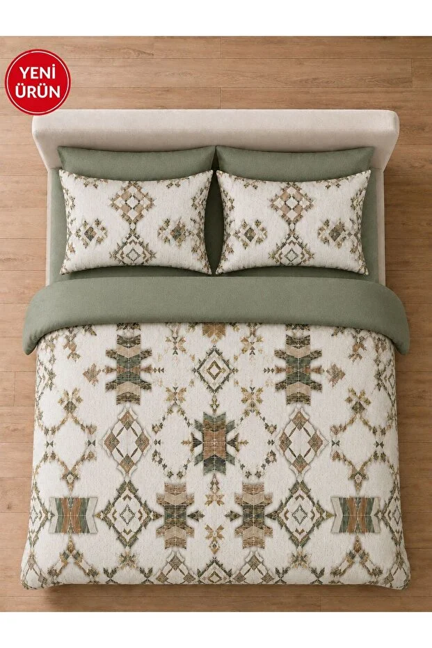 Sheri Home Kirçi̇çek Model Double Duvet Cover (Duvet Cover + 2 Pillowcases) Emerald8886567