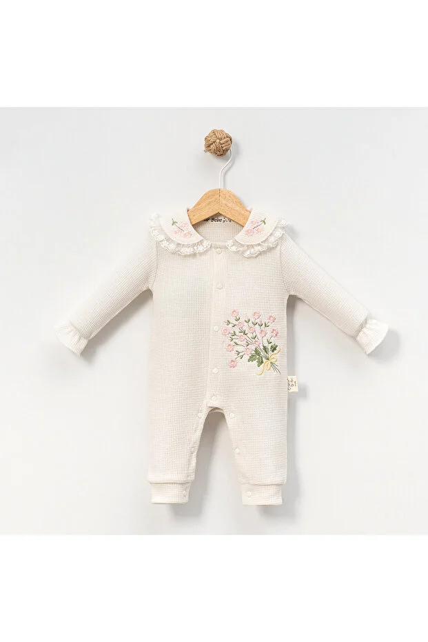 Baby 100% Cotton Baby Girl Crispy Floral Embroidered Baby Collar Jumpsuit for Eid