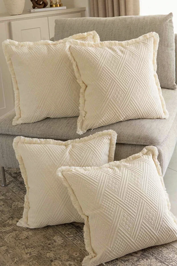 Pilloveland Natural Cotton Traditional Buldan Woven Throw Pillow Cover - 4 Pieces - 42*42 cm
