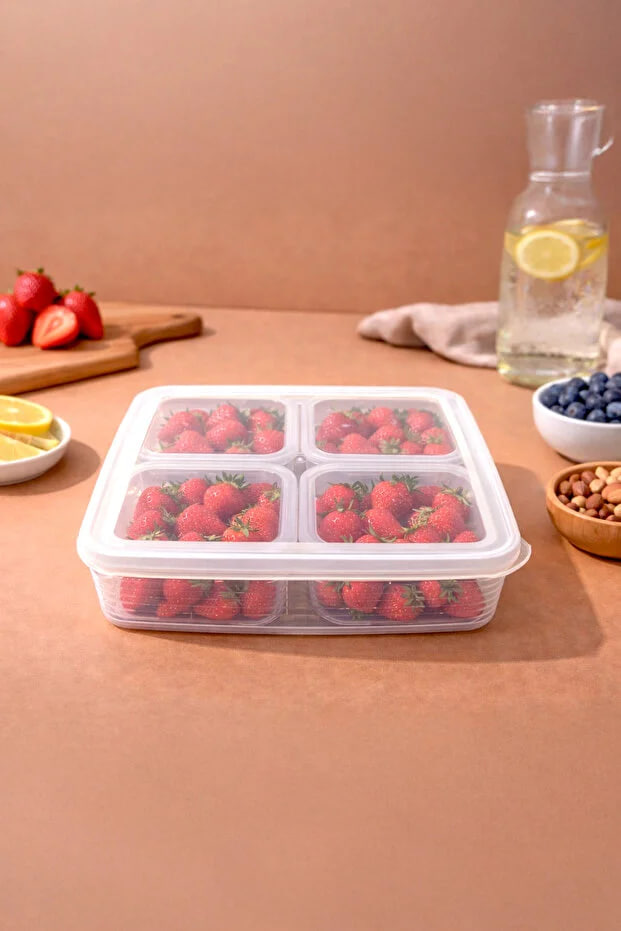 Kitchen Life 4+1 Compartment Breakfast Storage Container with Leak-Proof Lid - Refrigerator Organizer (4X0.25 Lt-1X1.6Lt)