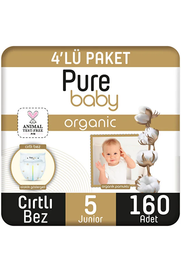 Pure Baby Organic Cotton Velcro Cloth 4 Pack Size 5 Junior 160 Pieces